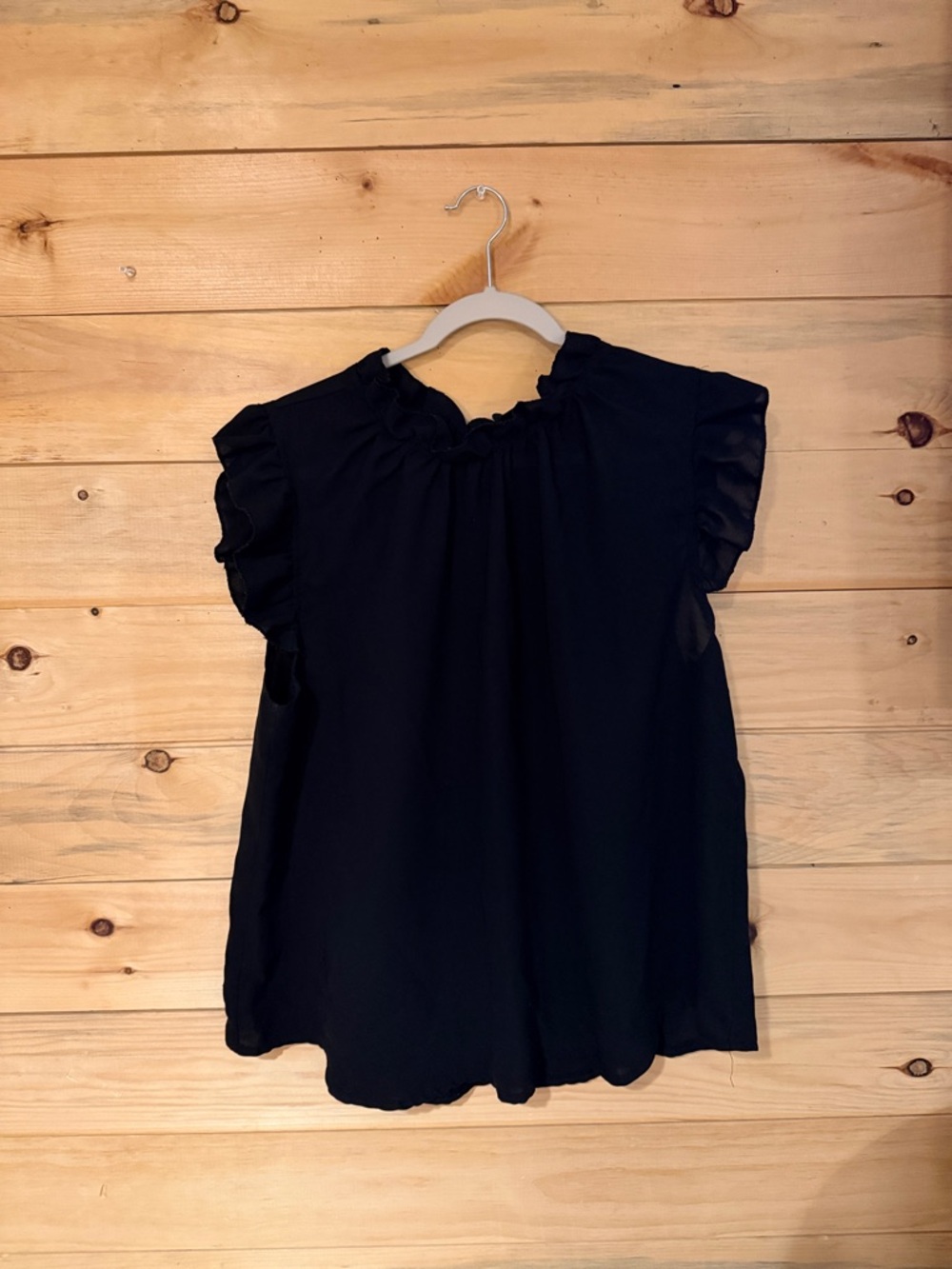 SHEIN Black Ruffle Neck Flutter Sleeve Top